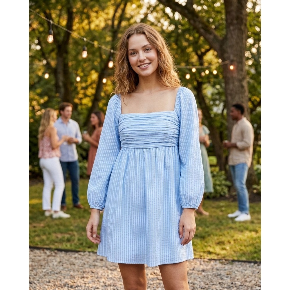 Abercrombie & Fitch Blue Striped Emerson Mini Dress, S